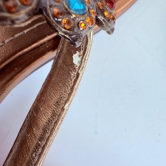 Bronze Strappy Sandals Peacock Rhinestone Accents Kitten Heels Size 8 By MixIt - Picture 9 of 14